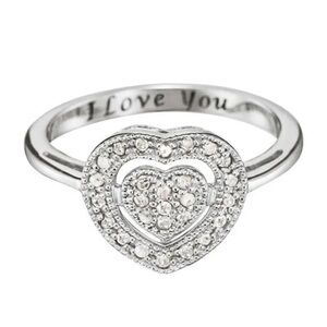 Sterling Silver and Diamond Avon Heart Love Ring. Size 6